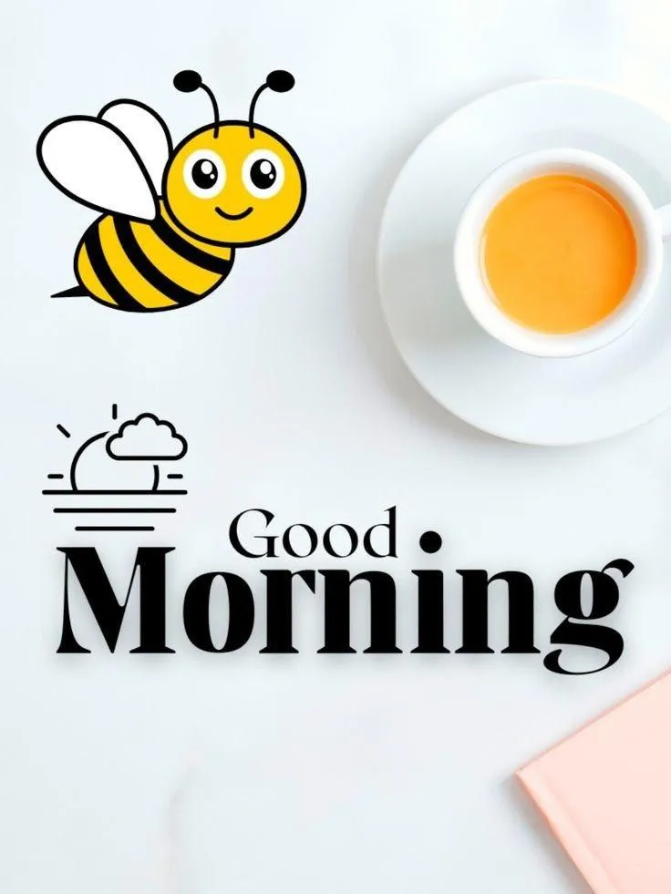 Yellow Bee Morning Greeting with Smiley and Sunlight