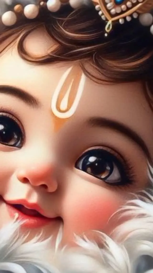 Adorable Baby Krishna Cute Face Closeup with Divine Glow