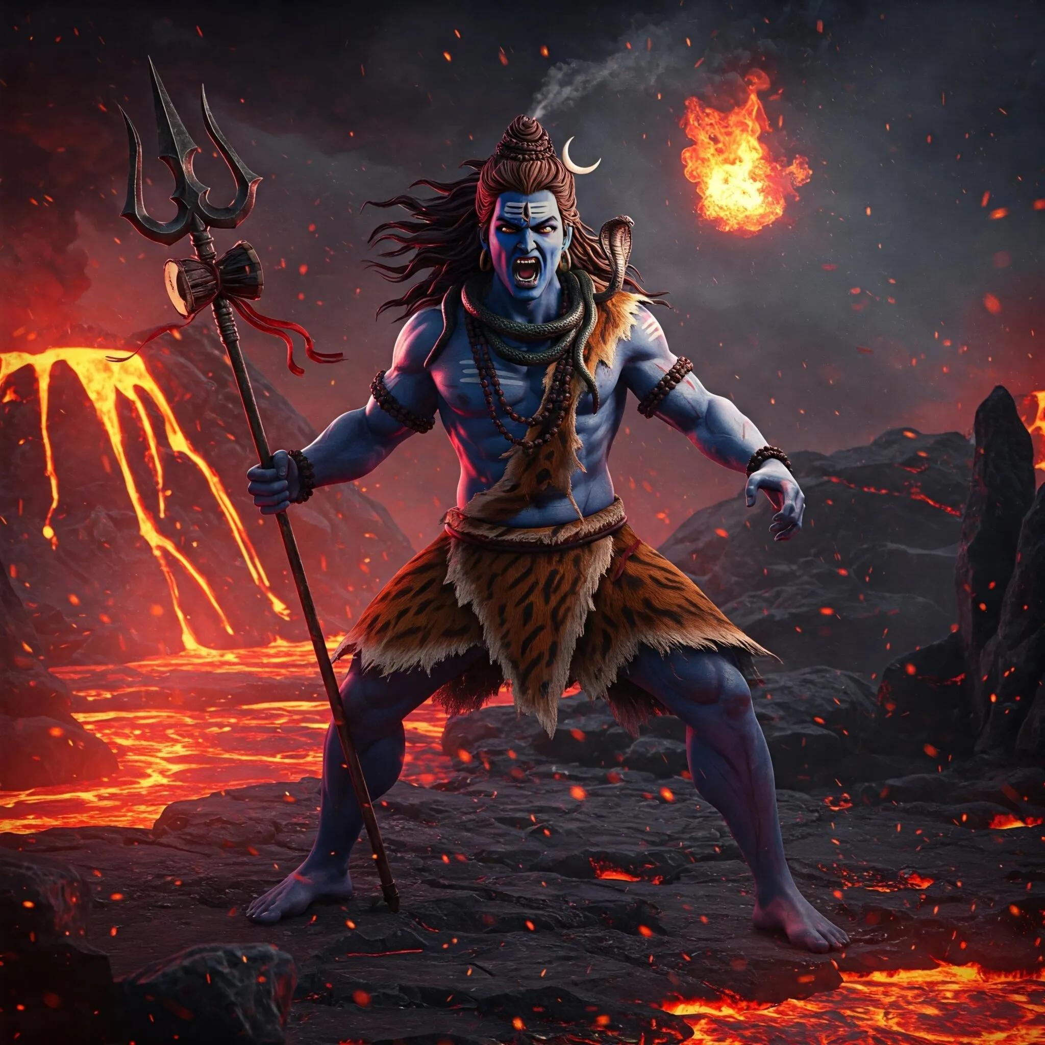 Angry Lord Shiva with Trishul in Lava Land Wallpaper