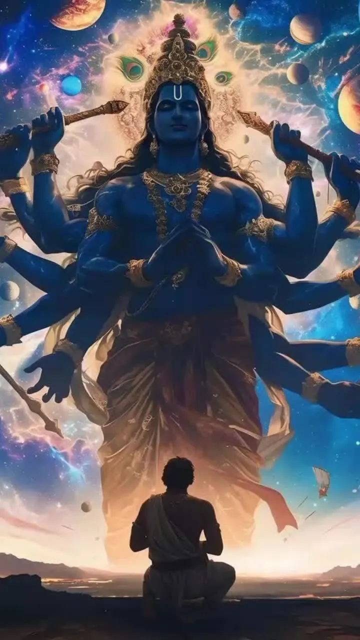 Arjuna Witnessing Vishwaroop Form of Lord Krishna Divine