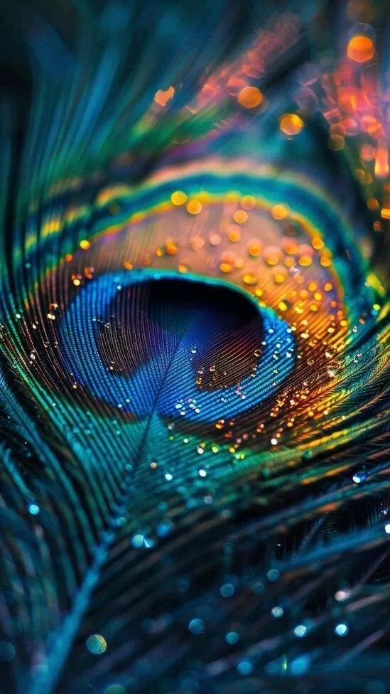 Close View of Peacock Feather with Shining Divine Glow