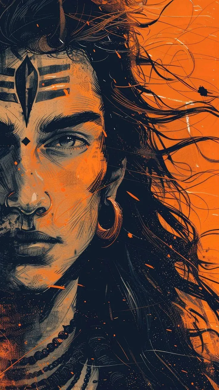 Closeup Artistic Face of Lord Shiva in Orange Tone Wallpaper