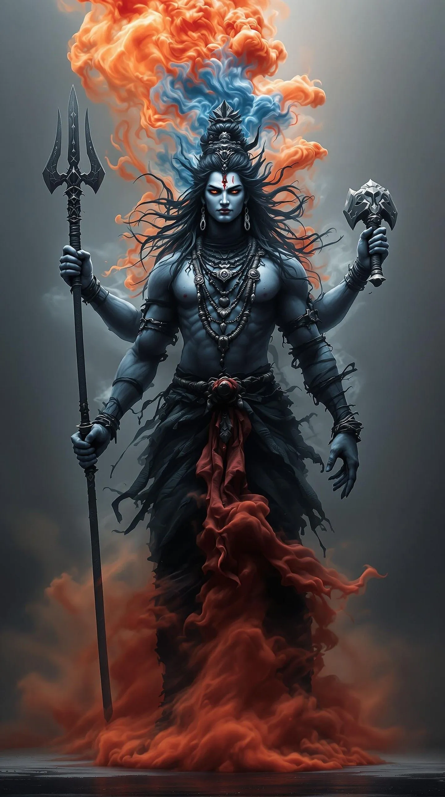 Dark Warrior Form of Lord Shiva with Fire Aura Wallpaper
