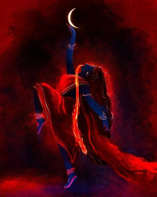 Divine Goddess Dancing Gracefully with Crescent Moon Wallpaper