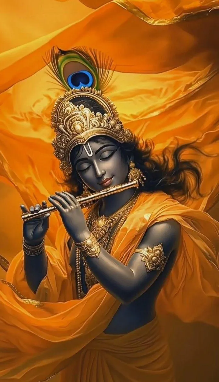Divine Krishna Playing Flute in Golden Aura of Spiritual