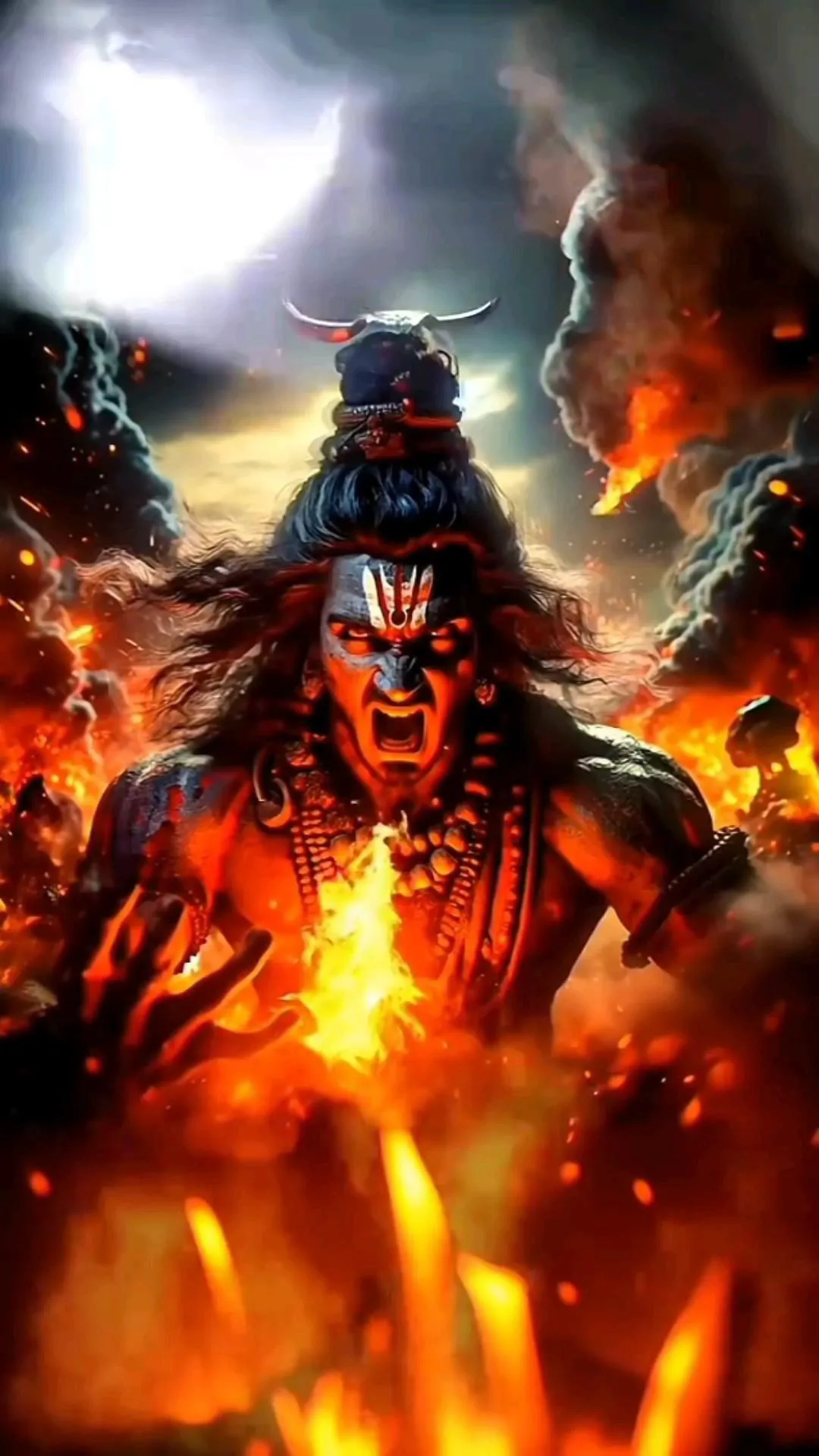 Fierce Lord Shiva in Fire and Destruction Form Wallpaper