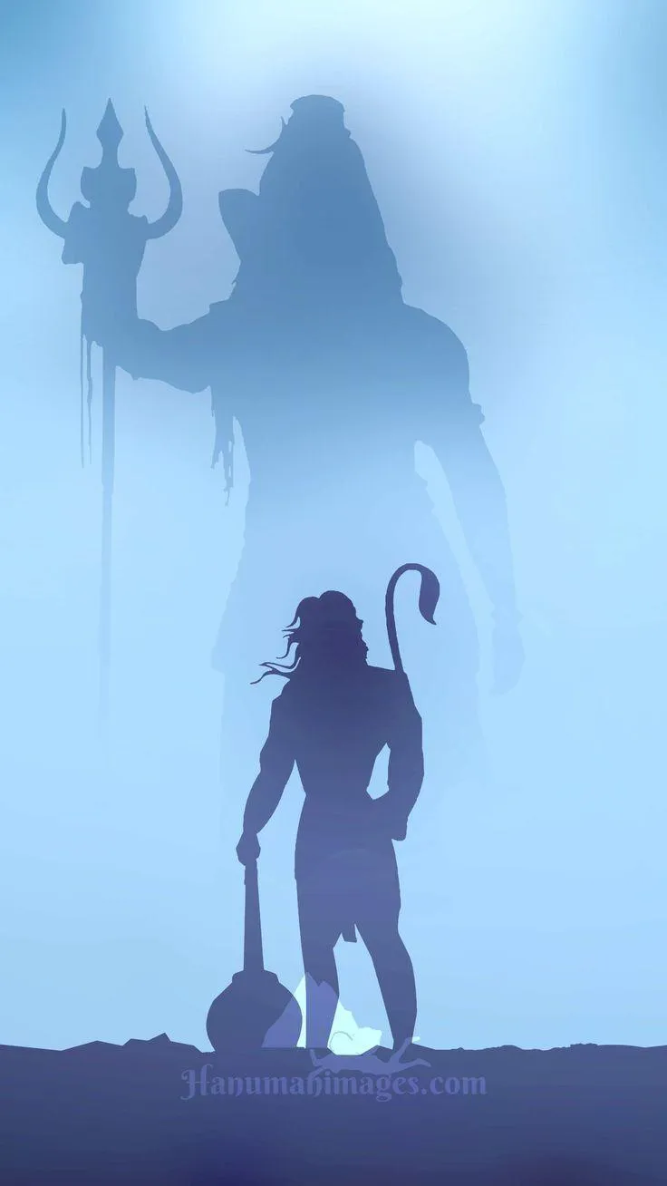 Hanuman Silhouette with Lord Shiva Divine Shadow Wallpaper