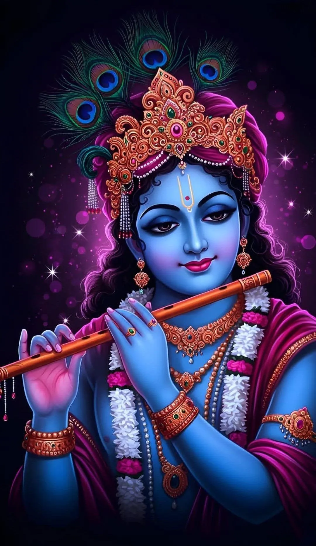 Krishna Playing Flute in Radiant Divine Aura Wallpaper