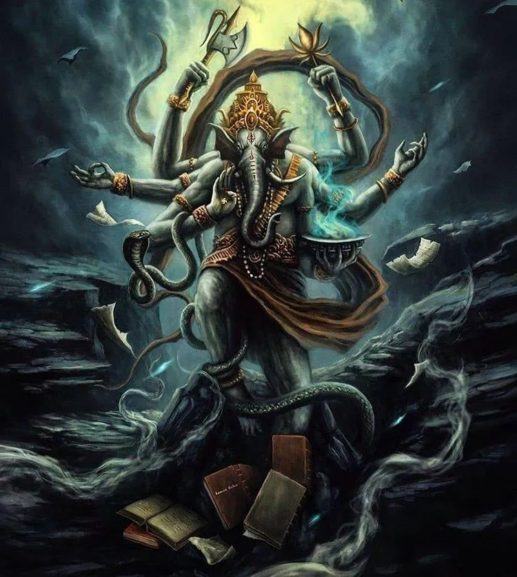 Lord Ganesh Powerful Oceanic Warrior Form Free Wallpaper