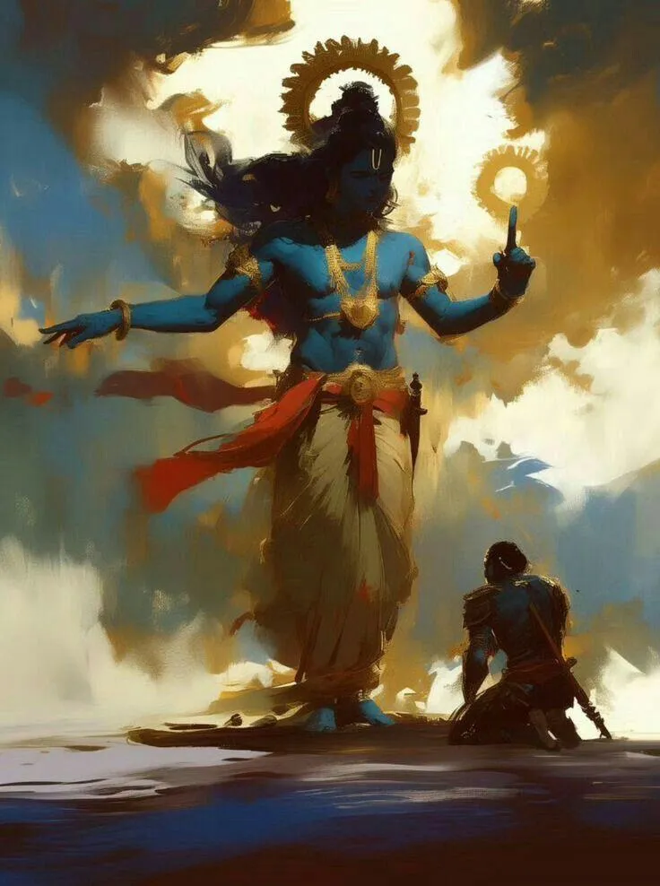 Lord Krishna Divine Gita Wisdom Arjuna Guidance Wallpaper