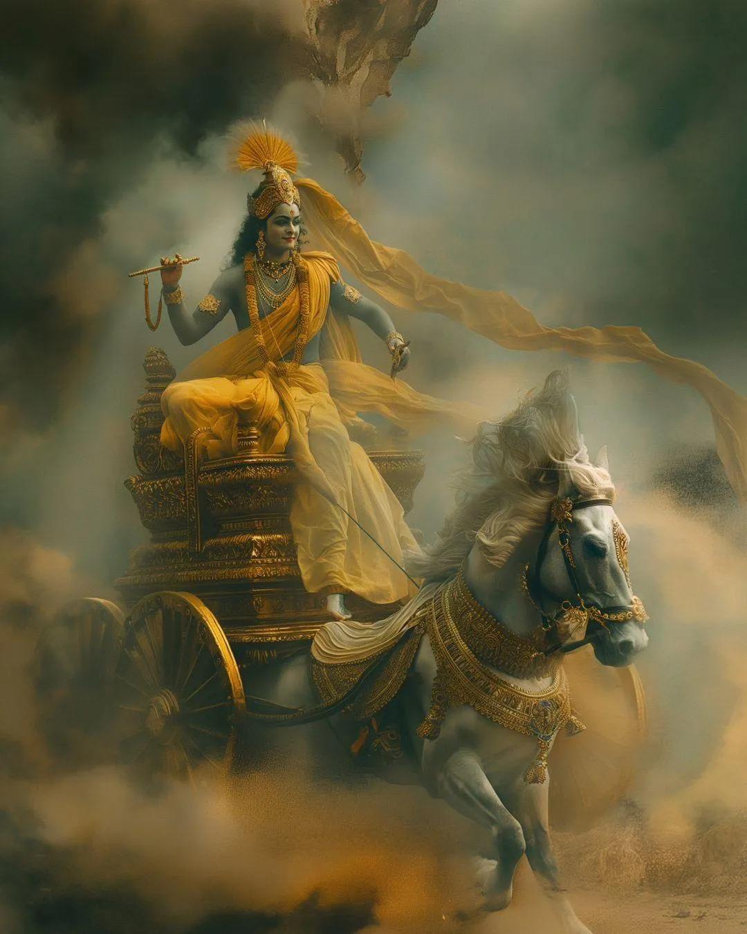 Lord Krishna Guiding Arjuna in Mahabharata Chariot Scene