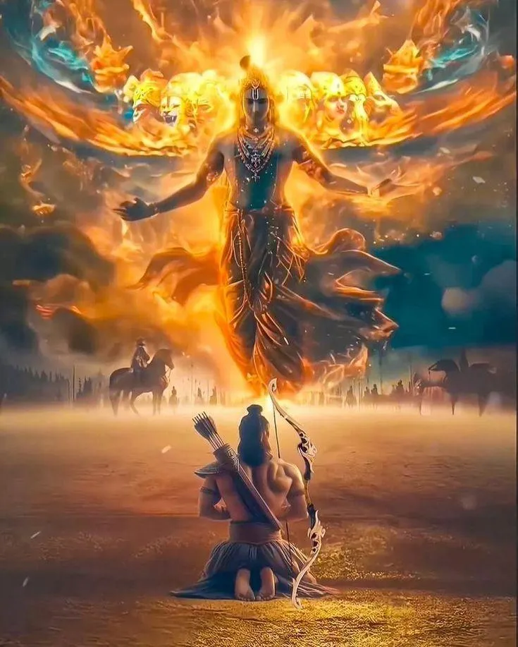 Lord Krishna Reveals Vishwaroop Divine Cosmic Form Wallpaper