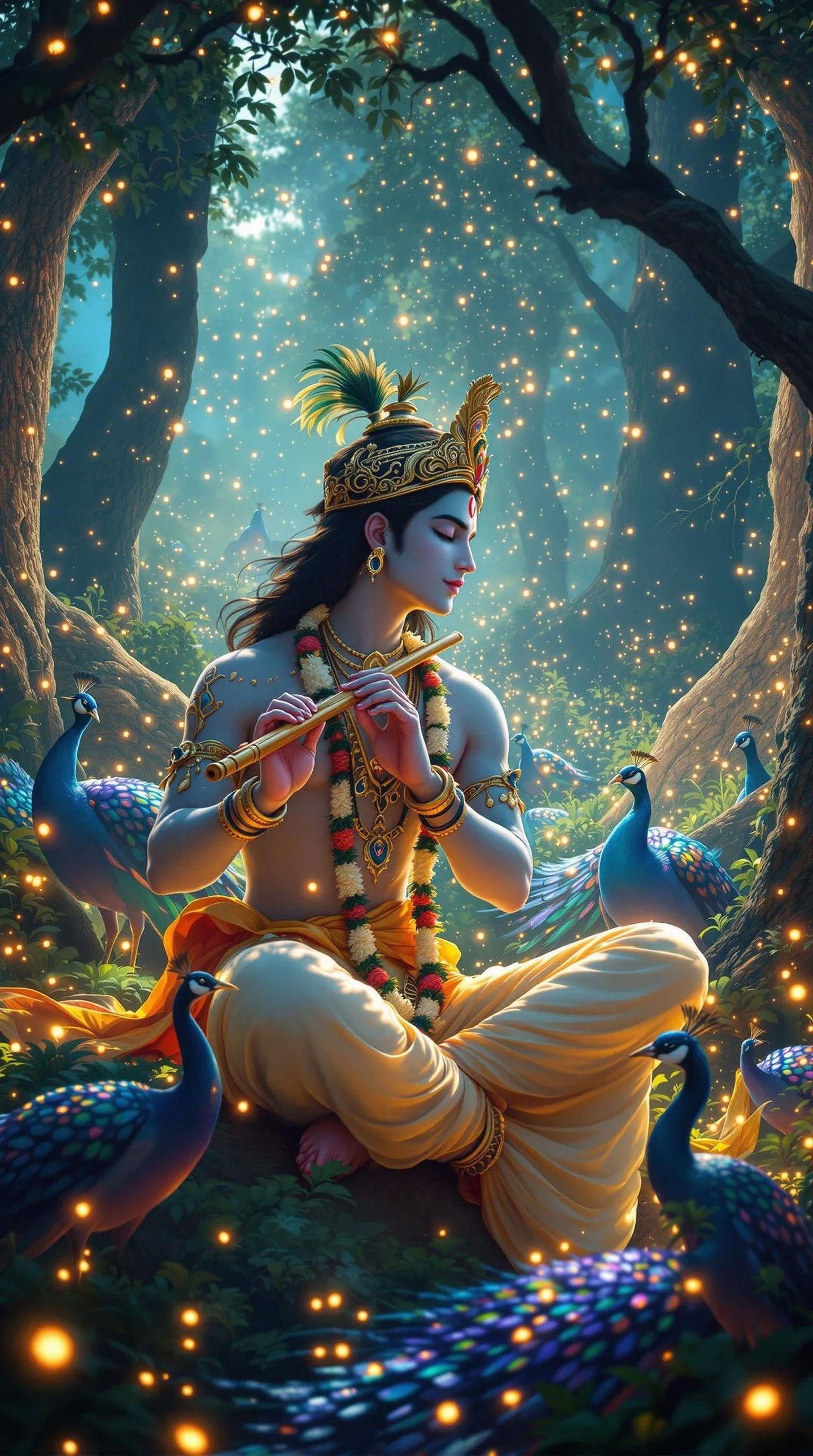 Lord Krishna Sitting Under Tree with Magical Divine Aura