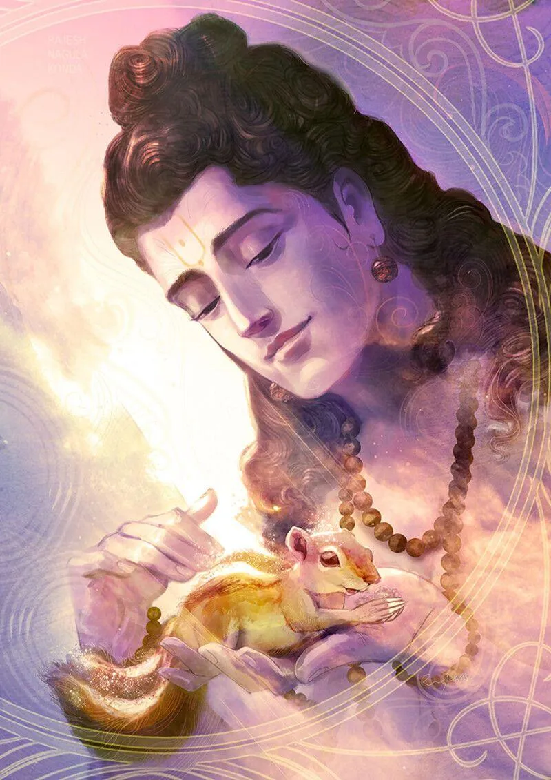 Lord Rama with Squirrel Divine Compassion Artwork Wallpaper