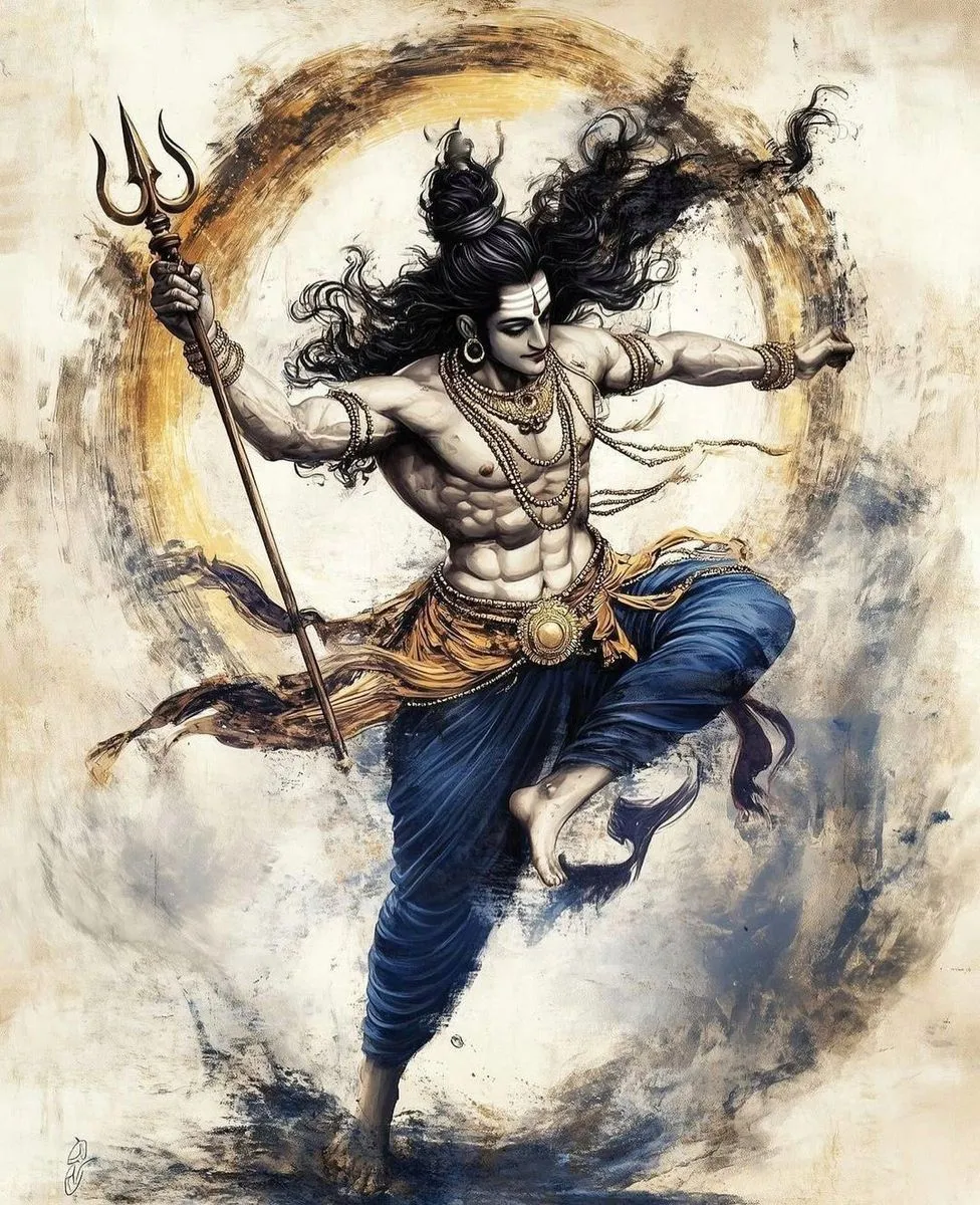 Lord Shiva Dancing with Trident in Divine Energy Wallpaper
