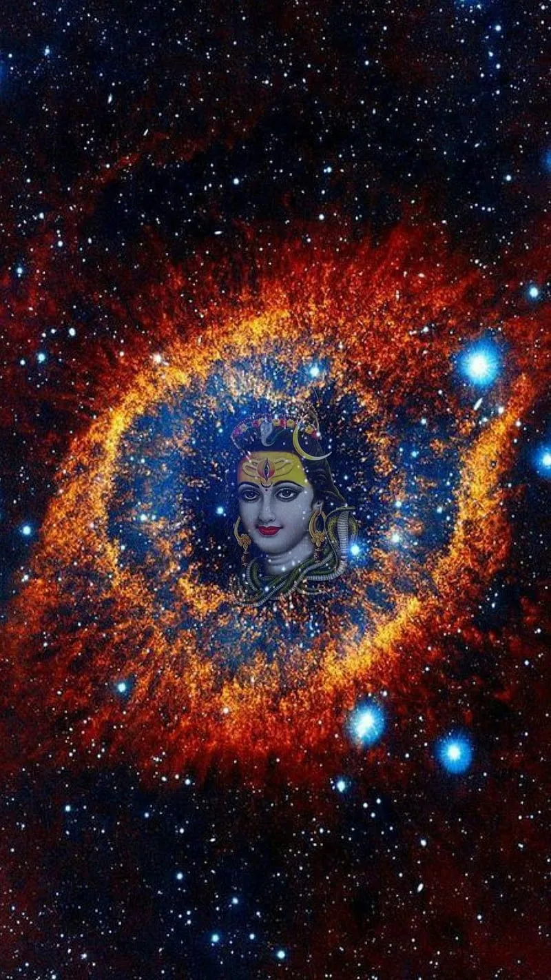 Lord Shiva Face in Cosmic Nebula with Starry Sky Wallpaper