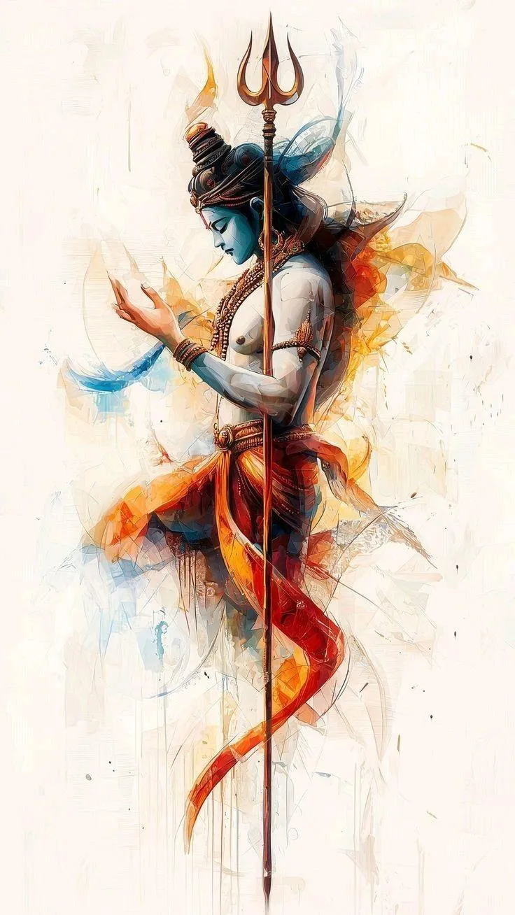 Lord Shiva Holding Trident in Fiery Abstract Art Form Wallpaper