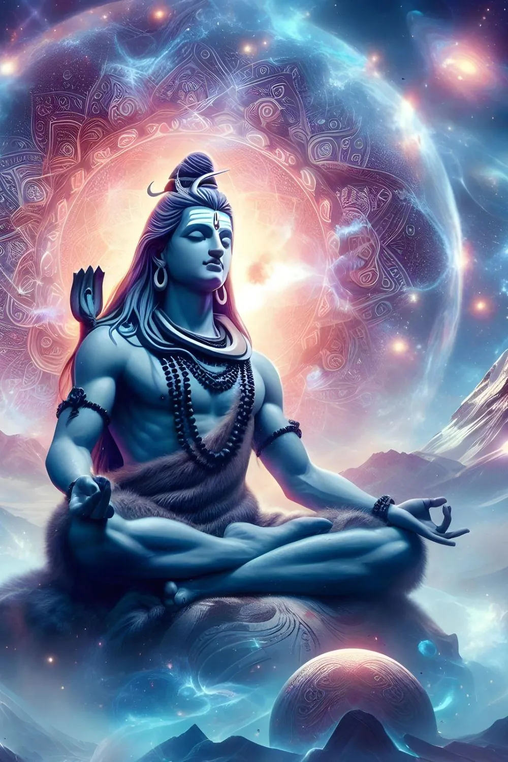 Lord Shiva in Cosmic Meditation with Galaxies Around Wallpaper