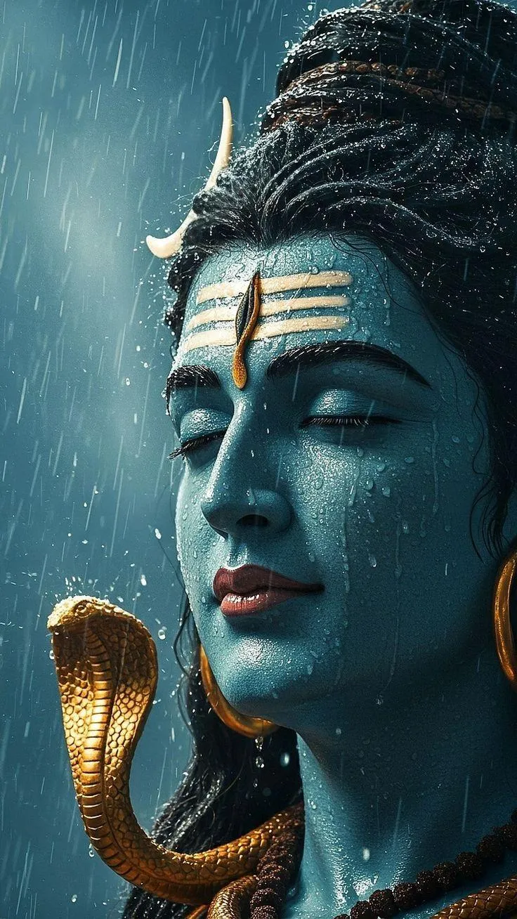 Lord Shiva Meditative Blue Divine Face with Serpent Wallpaper