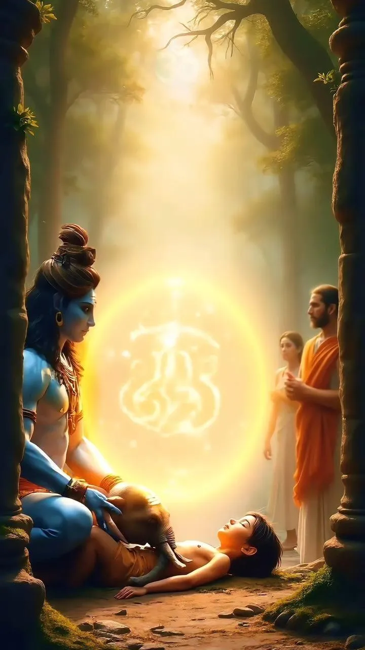 Lord Shiva Reviving Child with Divine Energy Wallpaper