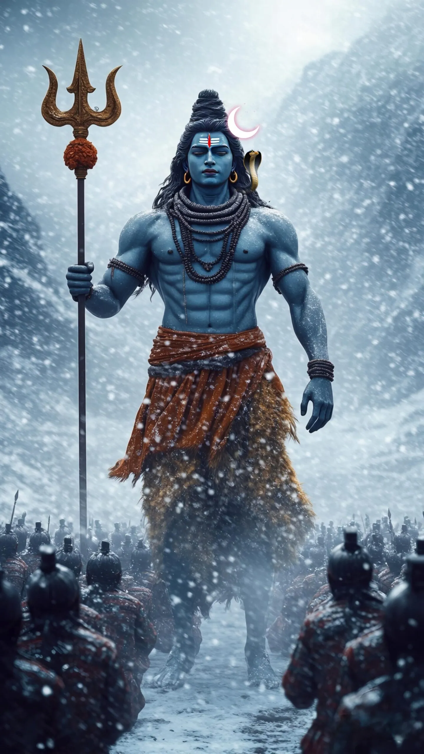 Lord Shiva Standing with Trishul Surrounded by Devotees