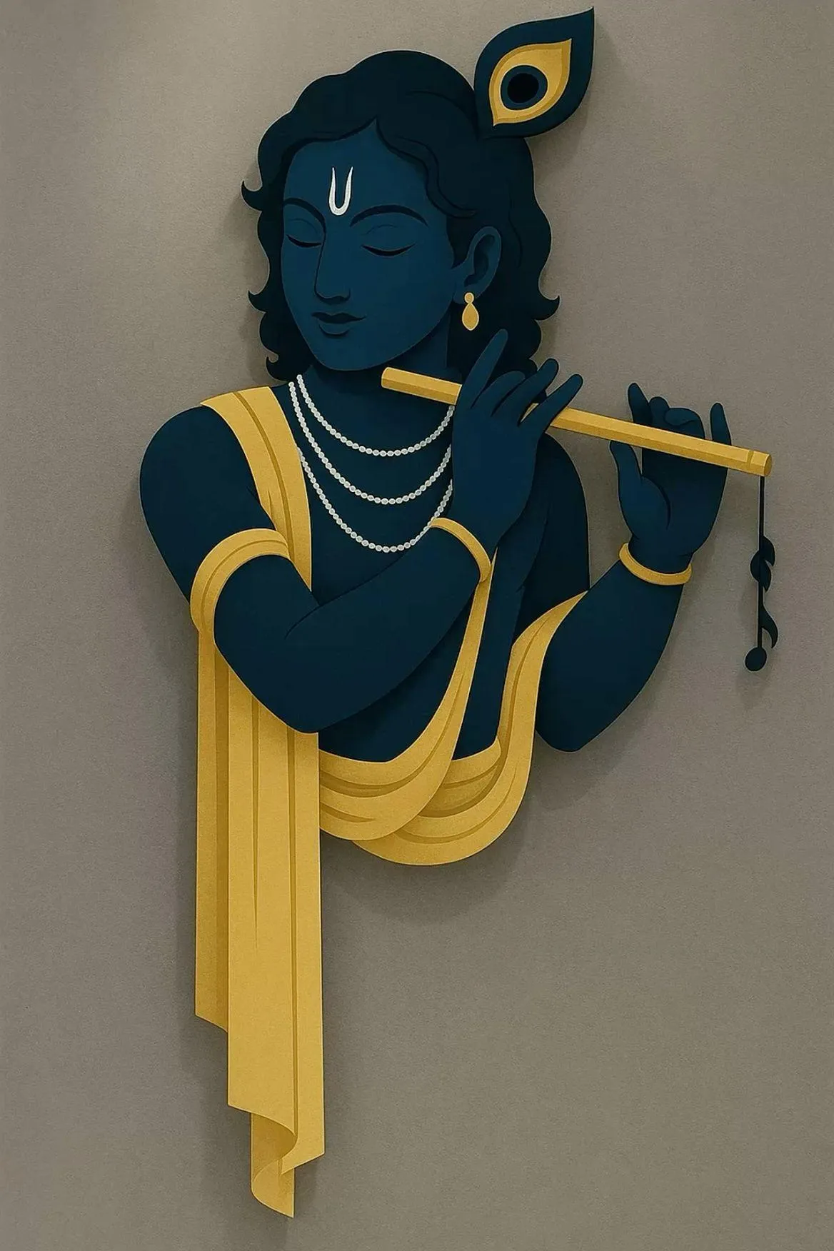 Minimal Art of Lord Krishna Playing Flute in Blue Silhouette