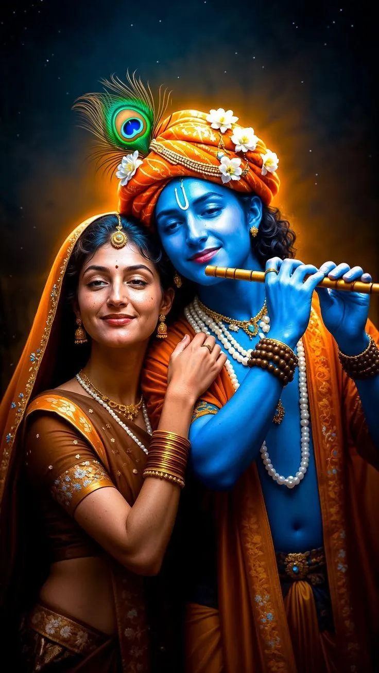 Radha and Krishna Divine Love Portrait Free Wallpaper
