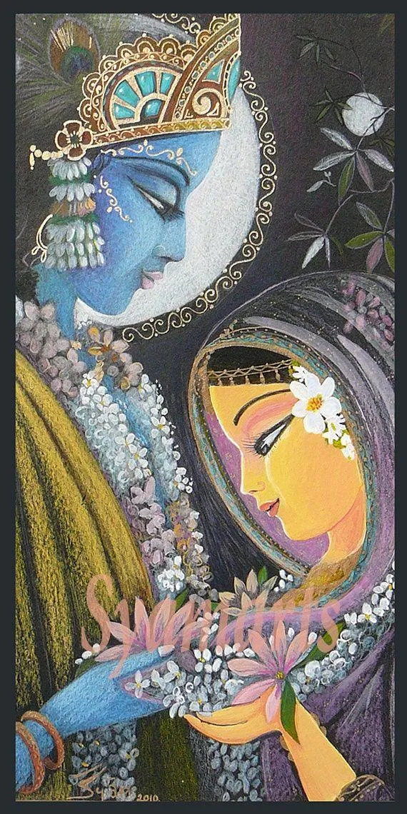 Radha and Krishna Sharing Eternal Love Divine Art Wallpaper