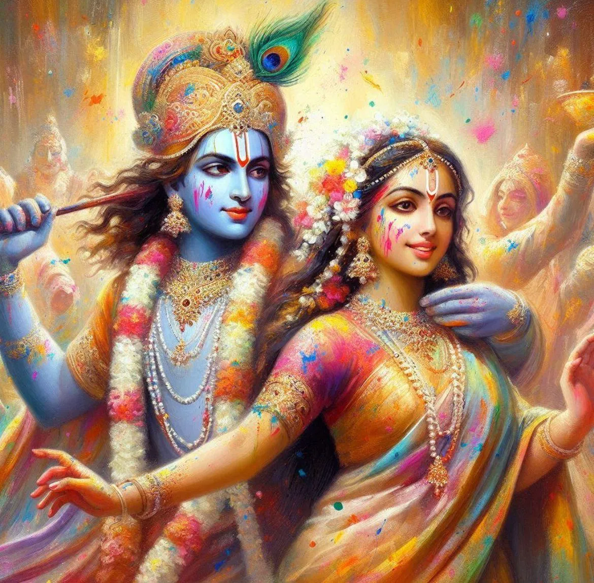 Radha Krishna Divine Holi Celebration Eternal Love Wallpaper