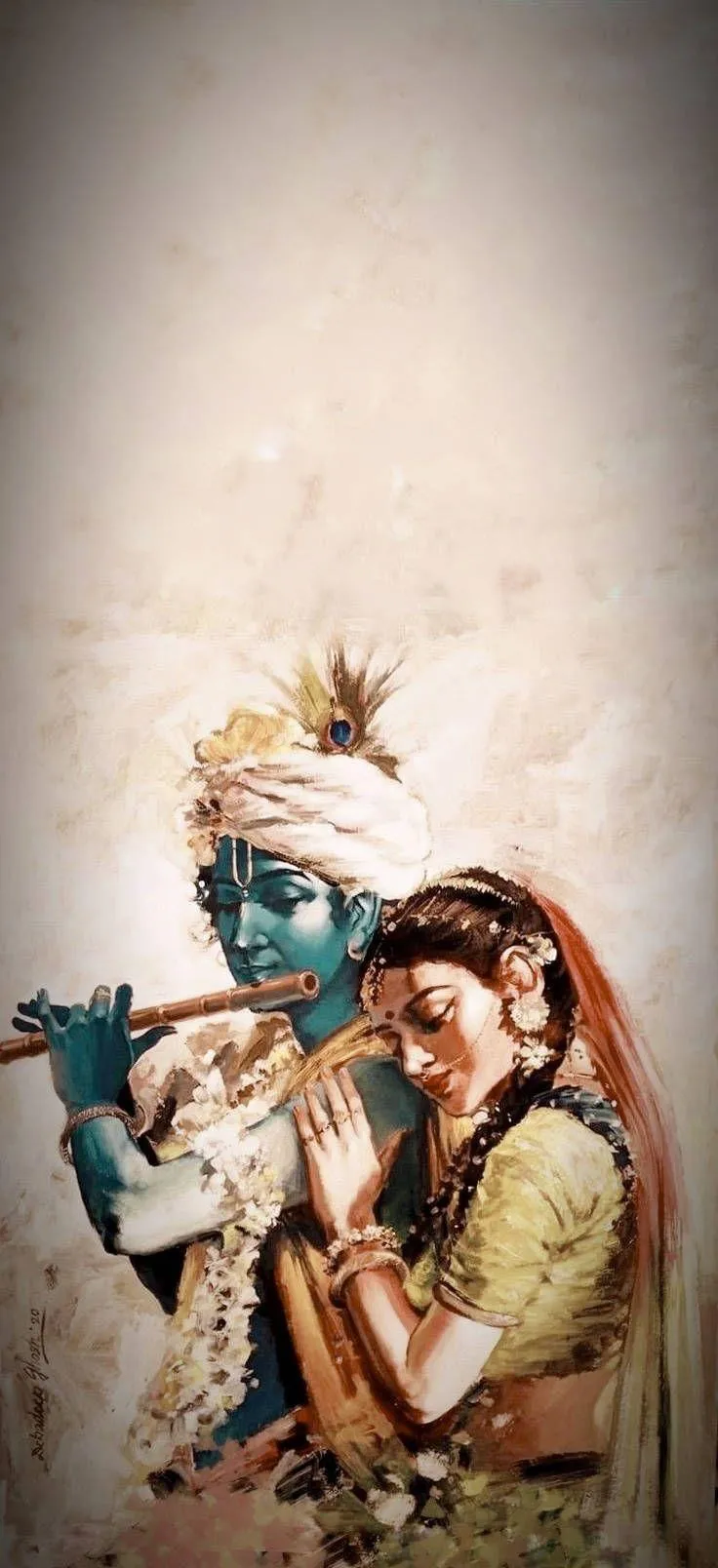 Radha Krishna Divine Romantic Hug in Artistic Painting Wallpaper