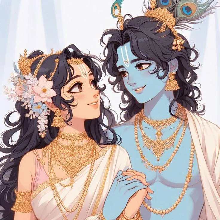 Radha Krishna Romantic Artistic Illustration Divine Love Wallpaper