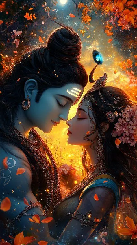 Romantic Lord Shiva and Parvati in Fiery Divine Wallpaper