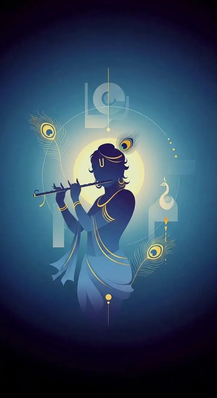 Silhouette of Lord Krishna Playing Flute in Divine Glow
