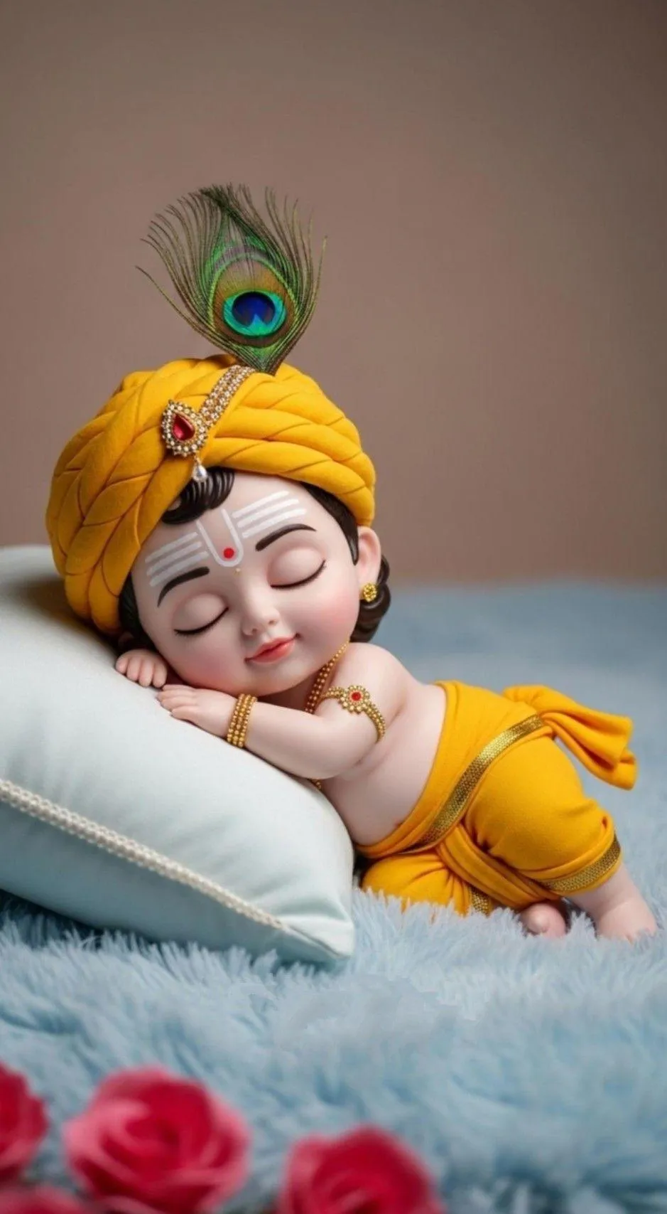 Sleeping Baby Krishna in Yellow Turban Peaceful Rest Wallpaper