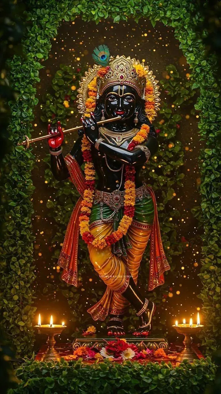 Traditional Lord Krishna Idol Playing Flute with Divine Aura