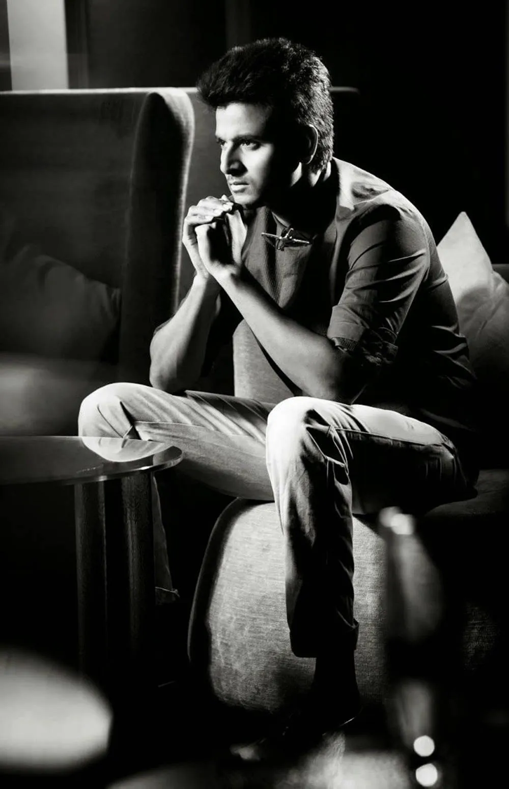 Amazing Sivakarthikeyan Thoughtful Black and White Portrait