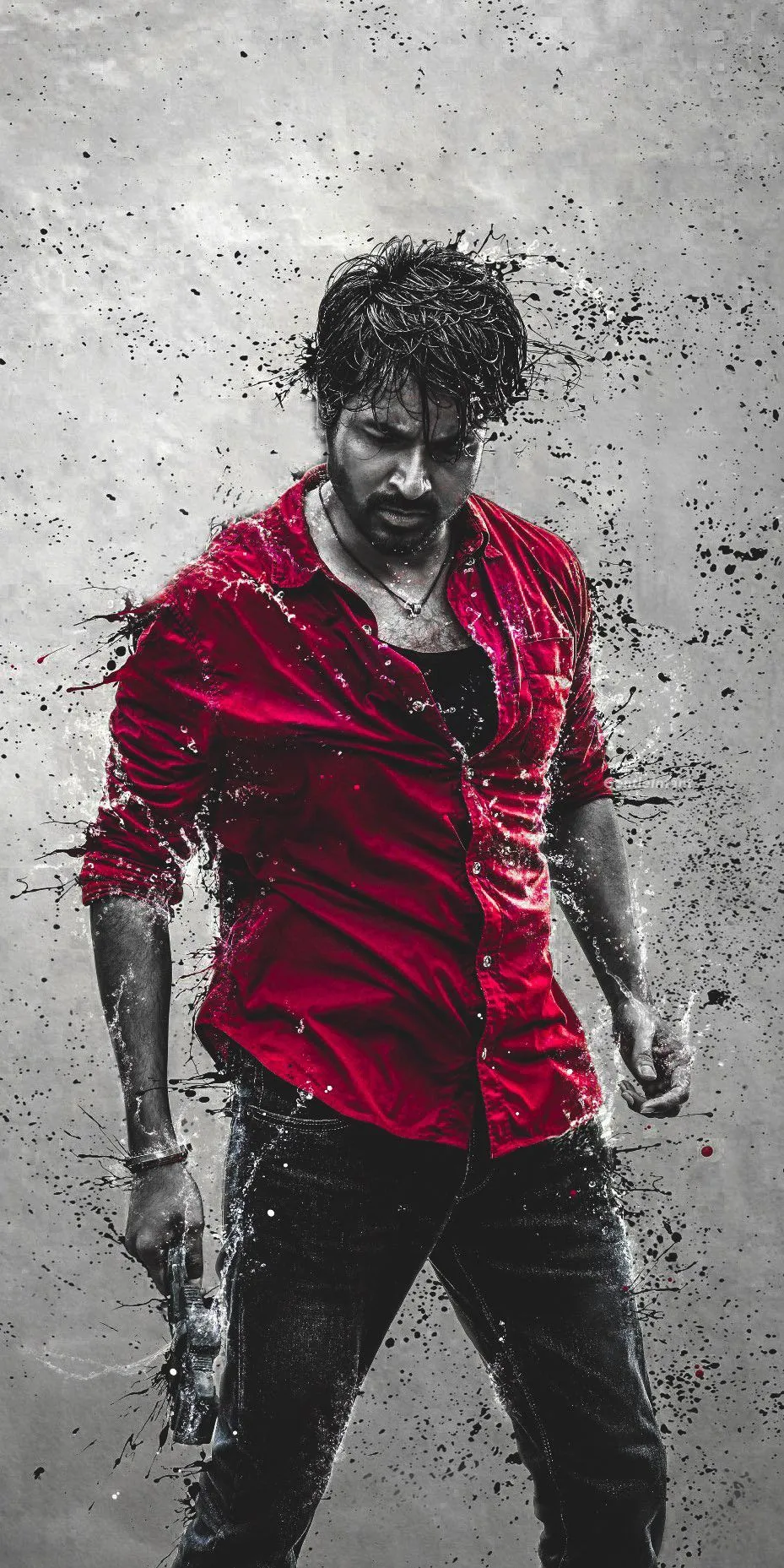 Portrait of Sk Soaked in Red Shirt Action Pose Image Hd