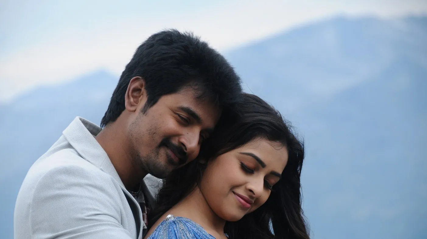 Sivakarthikeyan Embracing Sri Divya in Romantic Outdoor Scene