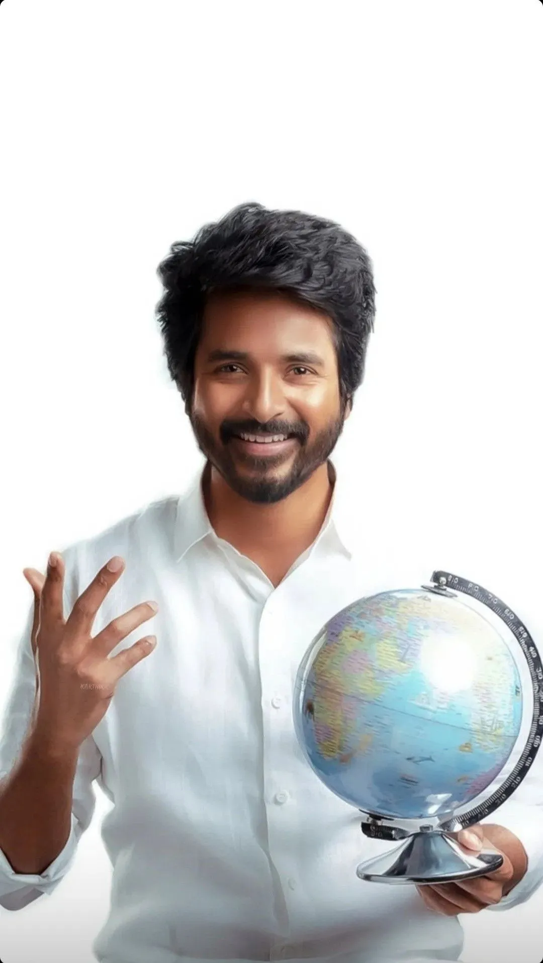 Sivakarthikeyan Holding a Globe with Cheerful Smile Wallpaper