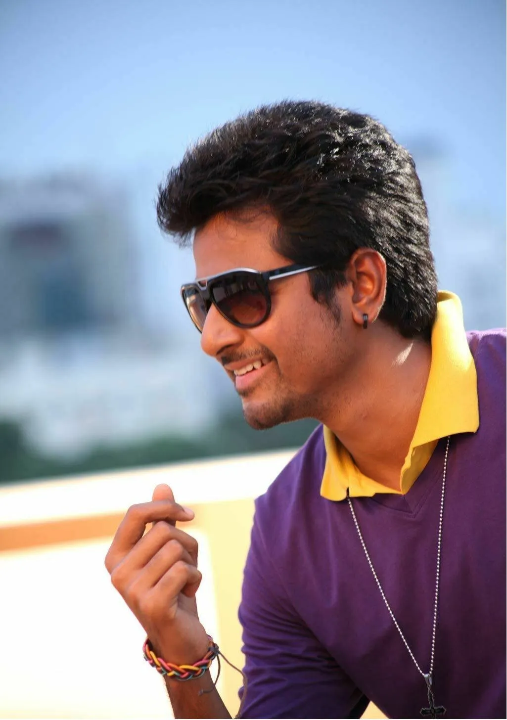 Sivakarthikeyan in Violet with a Yellow Collar Shirt Image