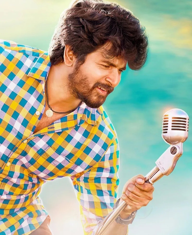 Sivakarthikeyan in Yellow Blue and White Checkered Shirt