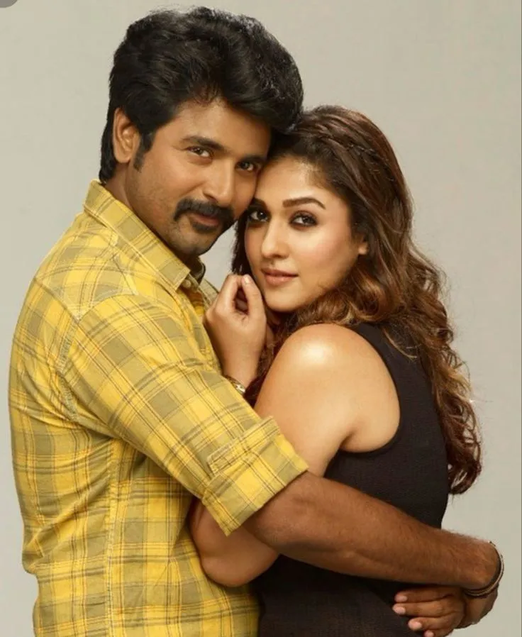 Sivakarthikeyan in Yellow Shirt Holding Nayanthara in Black