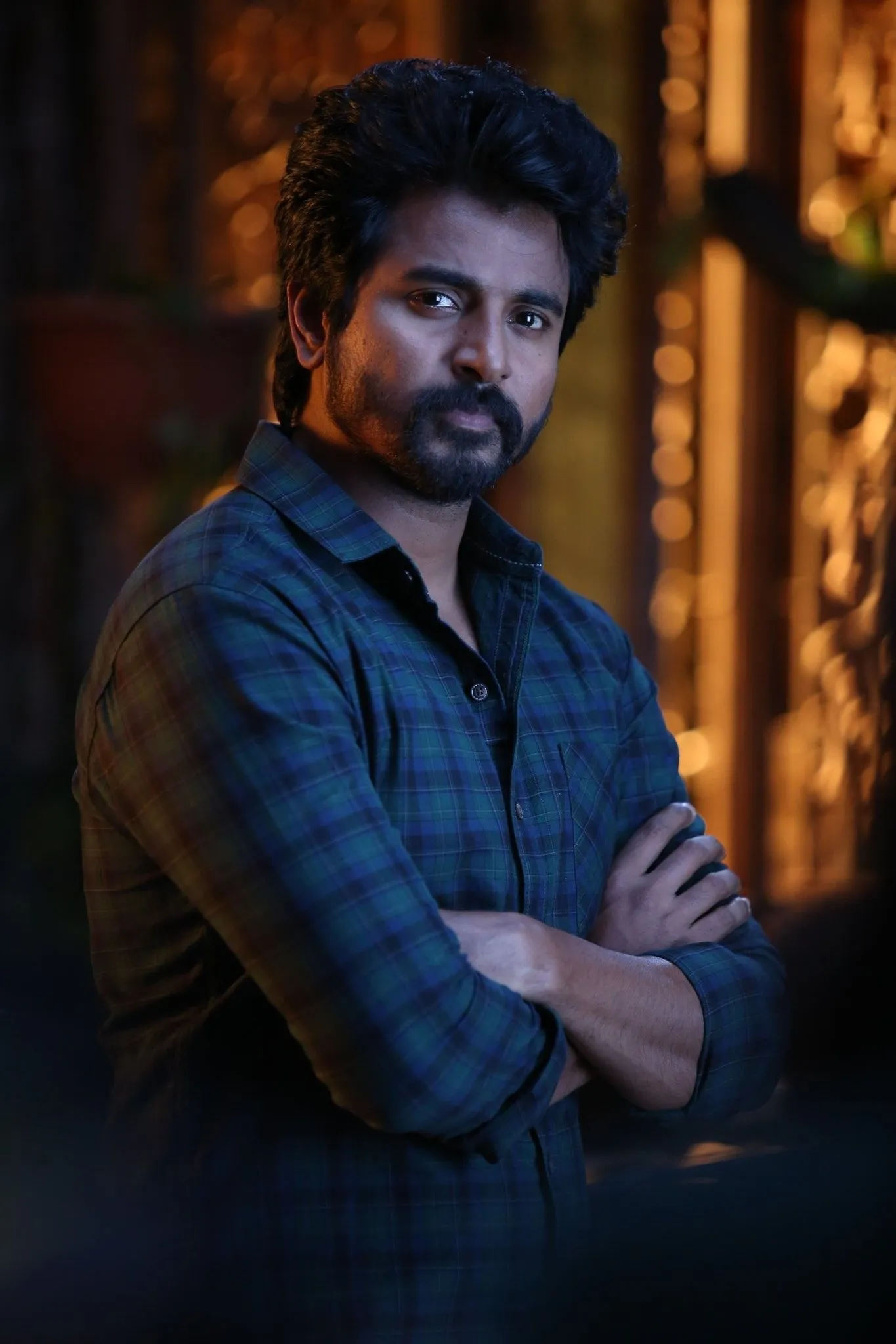 Sivakarthikeyan Moody Portrait in Checked Shirt Wallpaper