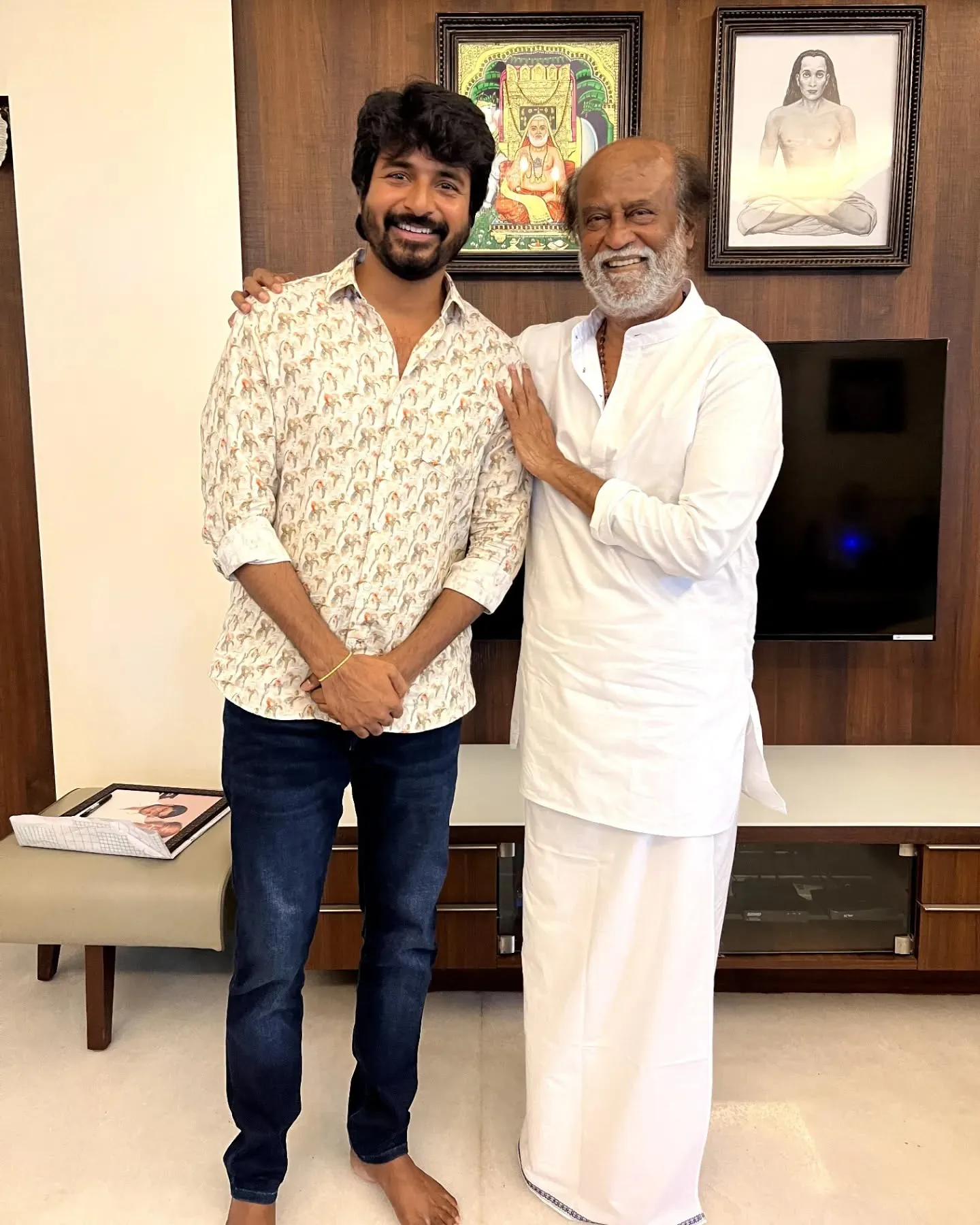 Sivakarthikeyan Standing with Actor Rajinikanth Wallpaper