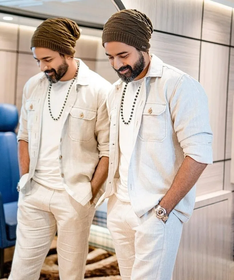 Sivakarthikeyan Twin Pose in White Outfit and Beanie Look