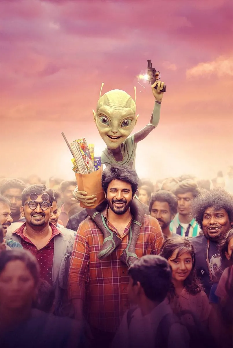 Sivakarthikeyan with Children and Green Alien in Shoulder
