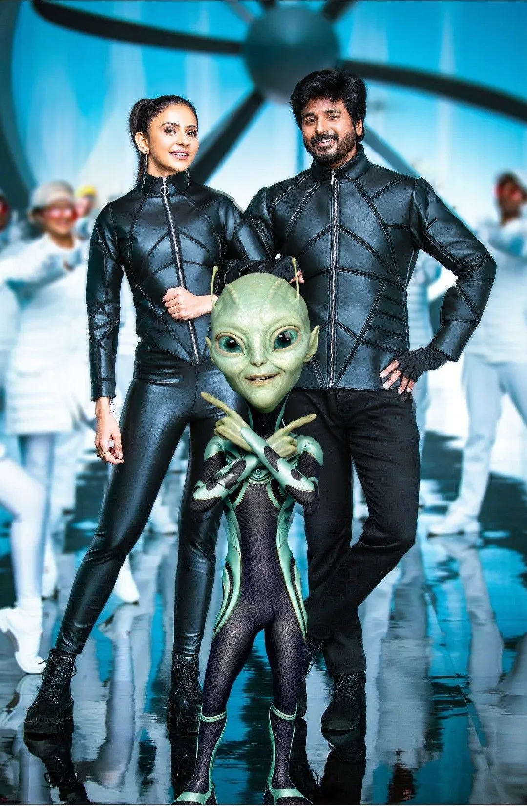 Sivakarthikeyan with Rakul Preet Singh and Alien from Ayalaan