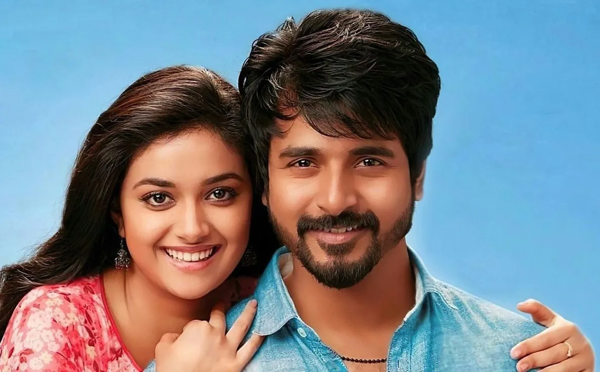 Sk Posing with Keerthi Suresh in Pink Floral Outfit Image