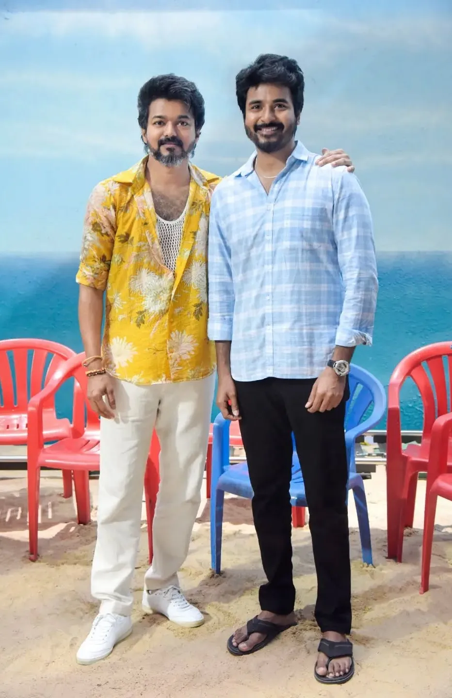 Vijay and Sivakrthikeyan Taking Photos with Blue Background