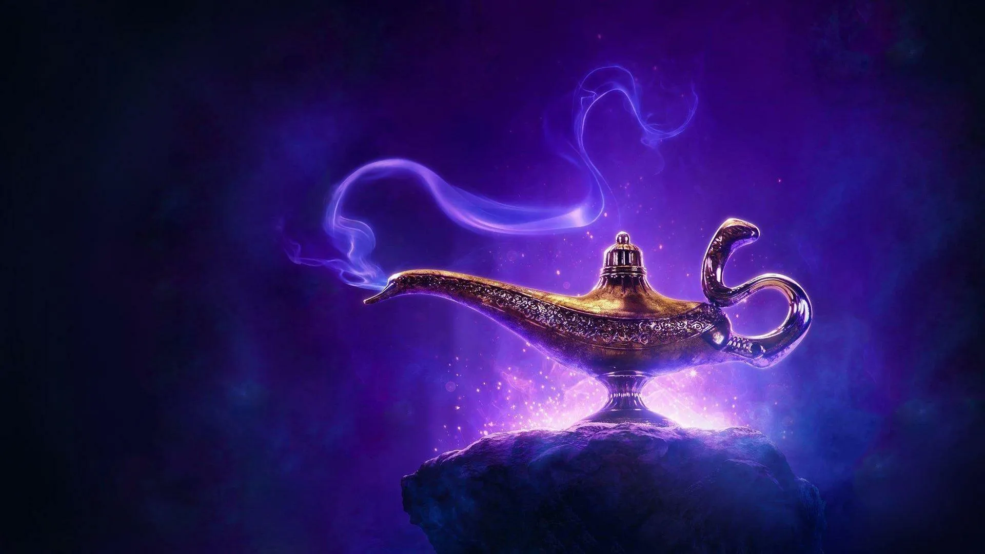 Aladdin and Genie Scene in Purple Cave of Wonders Wallpaper